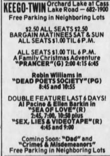 Keego Theatre - Ad Dec 2 1989 (newer photo)